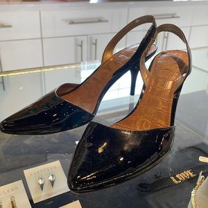SAM EDELMAN patent sling back pumps